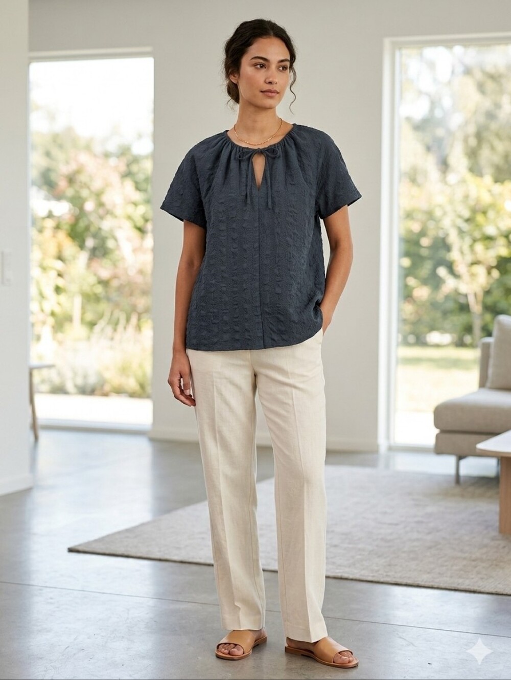 Danish Textured Top - Slate Blue